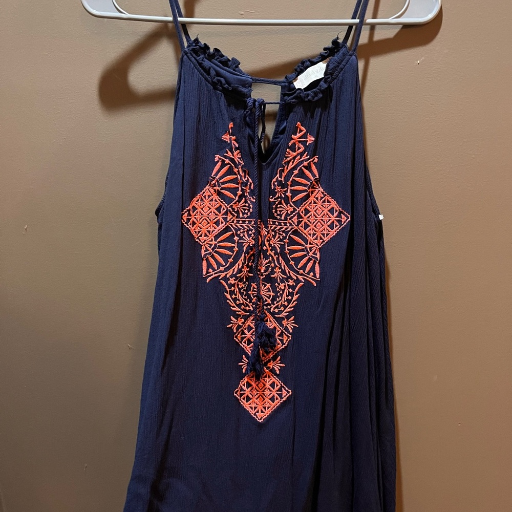 Navy and Orange Embroidered Women's Top